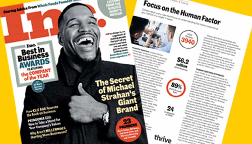 Thrive profiled in The Winter Edition of Inc. Magazine for innovative strategy